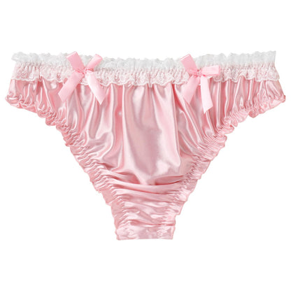 Men's Satin Thong Sissy Panties,Silky Crossdresser Lingerie Lace Bowknot Femboy Underwear