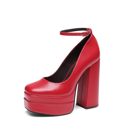 Women's Mary Jane Platform Heel Pumps,Size 7,Red-Pu