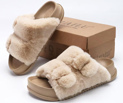 KuaiLu Womens Orthotic Slides Fuzzy House Slippers For Plantar Fasciitis