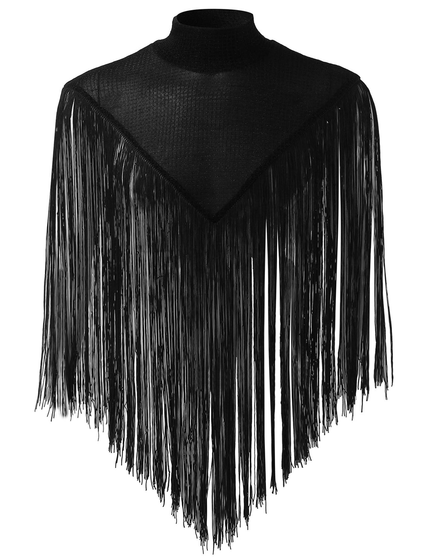 Men's Fringe Hem Turtleneck Sleeveless Tank Top Sequins Flowy Tassel Shirts Novelty See Through Muscle Top Tees for Night Out Bar Disco