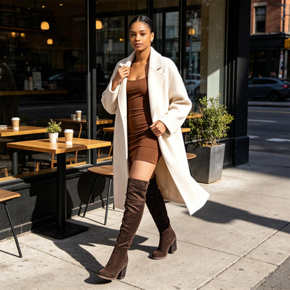Women's Thigh High Boots Sexy Stacked Block Heel Boots Over the Knee