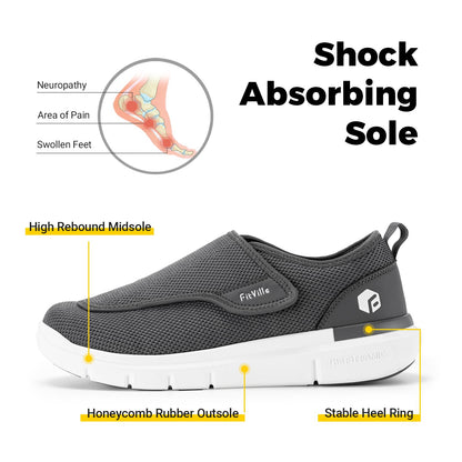 FitVille Diabetic Shoes for Men Extra Wide Slip-on Shoes for Swollen Feet Adjustable Walking Shoes for Elderly Foot Pain Relief Neuropathy - EasyTop Wings Deep Gray