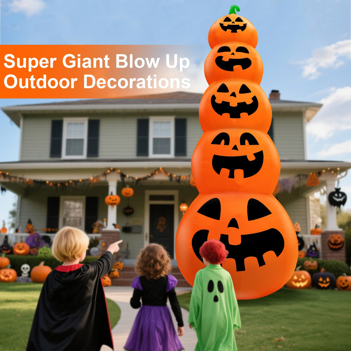 14 FT Giant Halloween Inflatable Stacked Pumpkins Outdoor Decoration