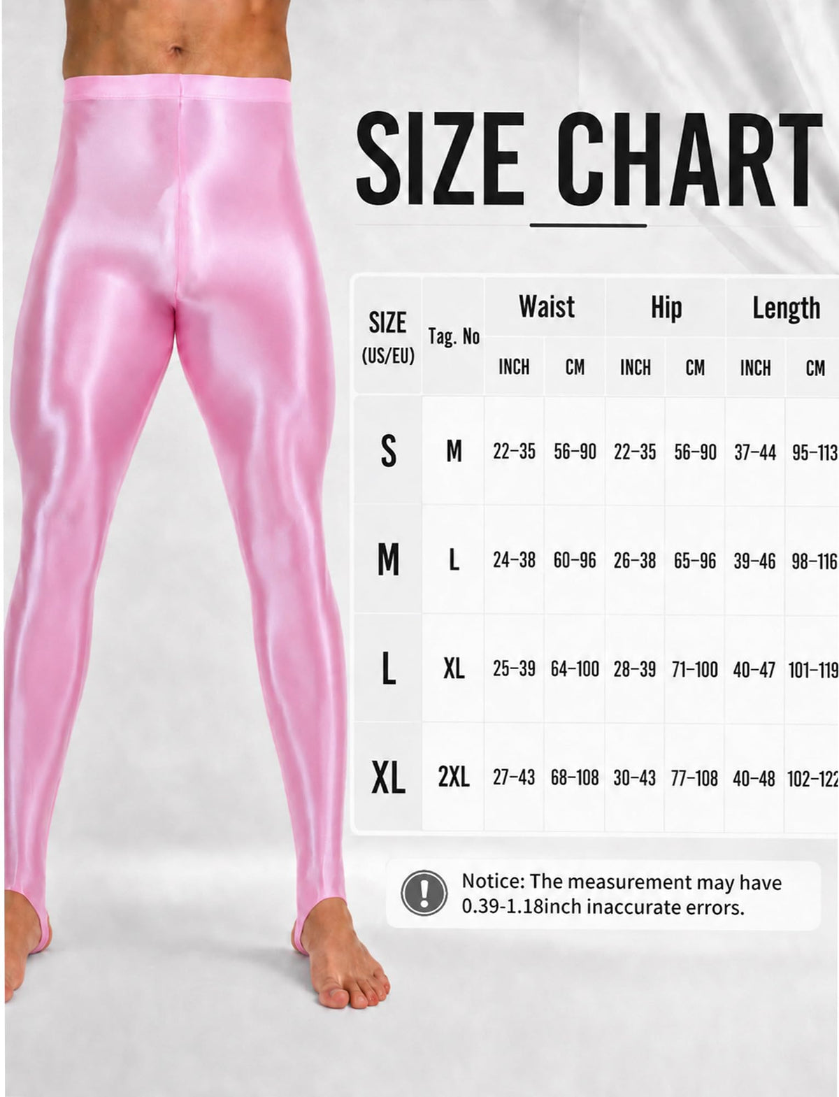 Men's Sheer See Through Oil Shiny Glossy Satin Tights Skinny Transparent Pantyhose Footed Leggings Pink M