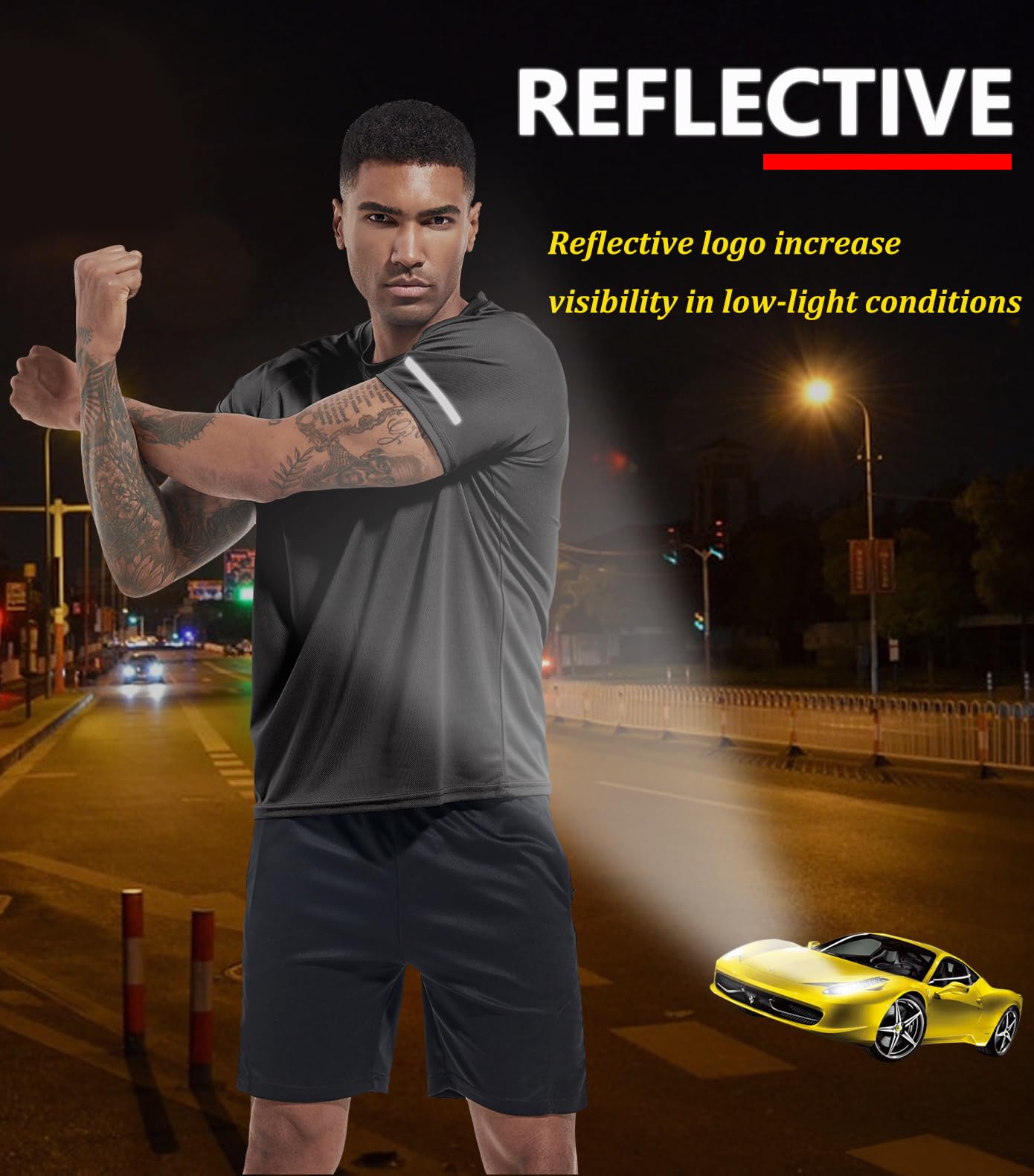 5 Pack Dry Fit Tshirts Shirt for Men, Quick Dry Crew Neck T Shirts, Athletic Running Workout Short Sleeve Tees Black-5P06-M