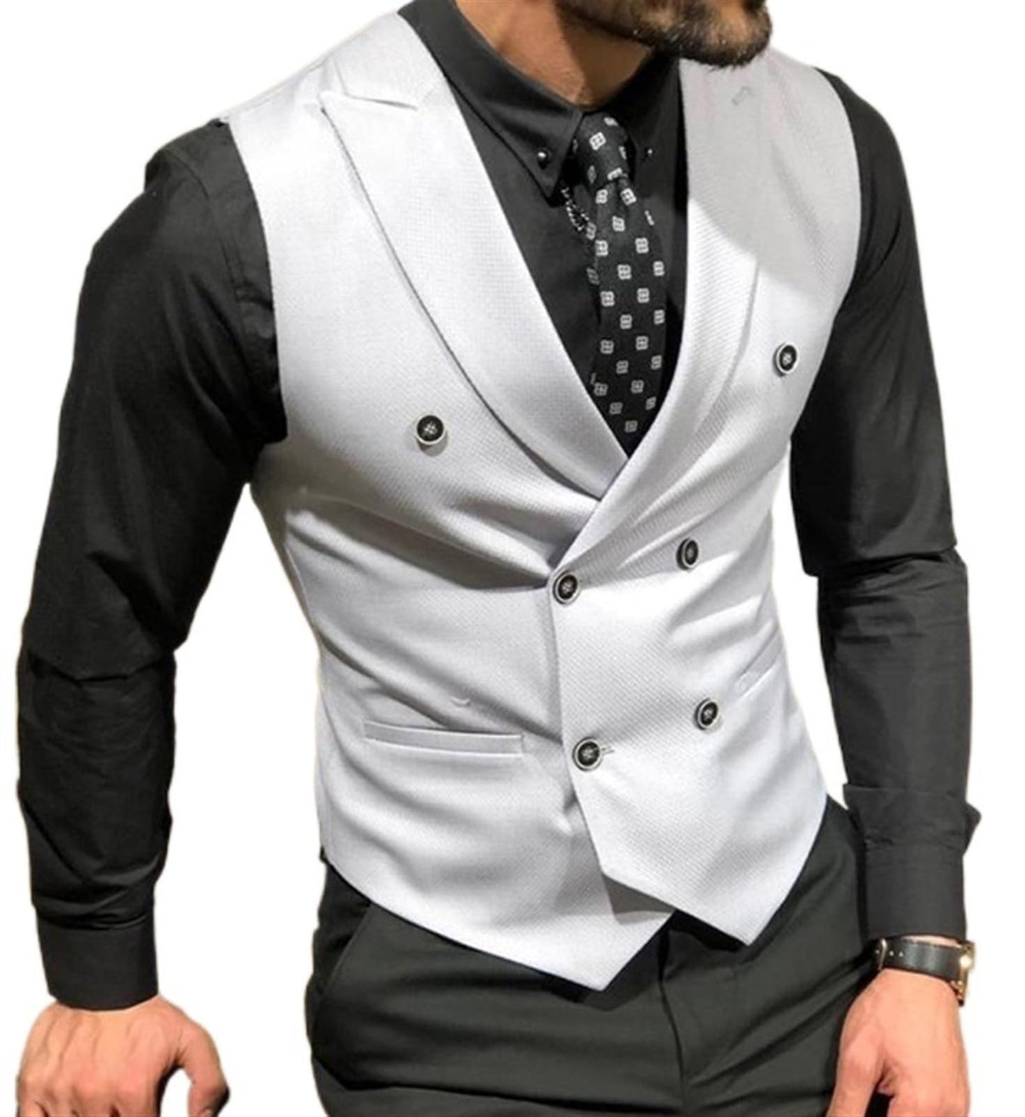 Enliflux Men's Peak Lapel Double Breasted Suit Vests Casual Business Vests Slim Fit Waistcoat For Wedding Groom Dating