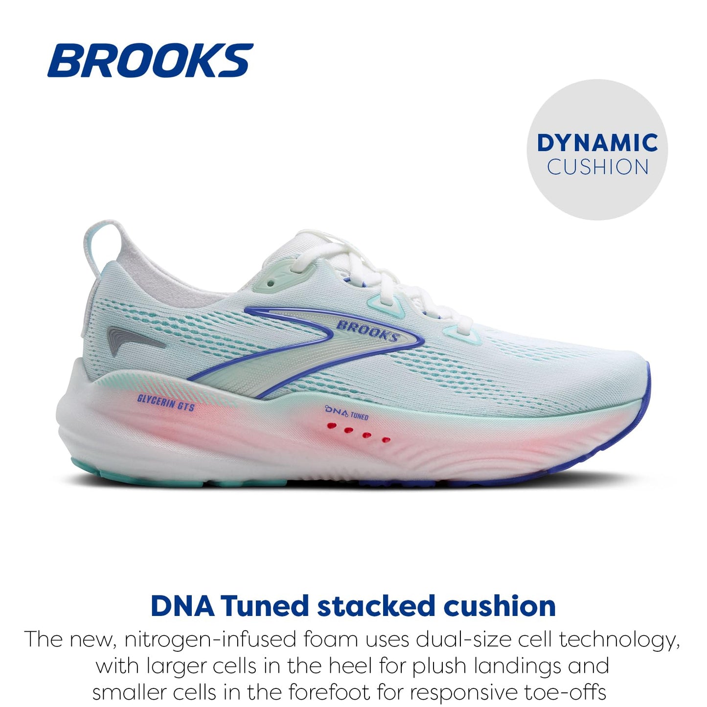 Brooks Women’s Glycerin GTS 22 Supportive Running Shoe - White/Limpet Shell/Amparo Blue - 11.5 Medium