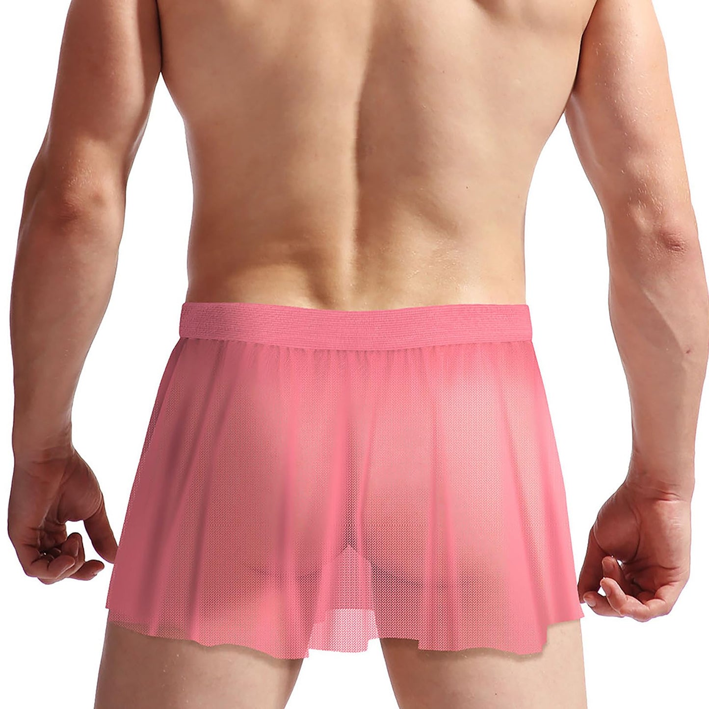 Mens Sissy Skirt Crossdressing Apparel See Through Mesh Mini Skirt Crossdresser Gay Underwear Sheer Panties Lingerie Pink