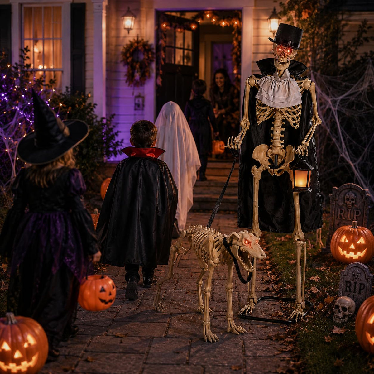 Animated Life-Size Skeleton & Dog Halloween Decorations Set - 36.5"x 25.75"x 62.25", 2 Pieces | Perfect Indoor and Outdoor Haunted House Display