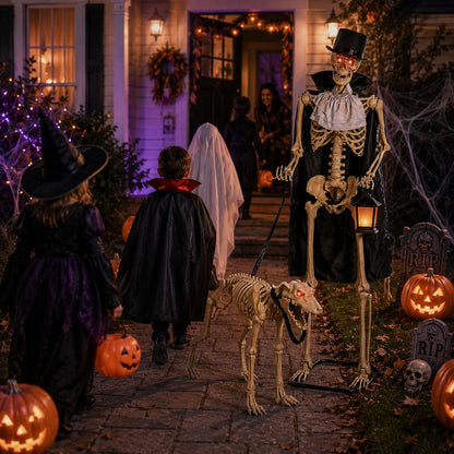 Animated Life-Size Skeleton & Dog Halloween Decorations Set - 36.5"x 25.75"x 62.25", 2 Pieces | Perfect Indoor and Outdoor Haunted House Display
