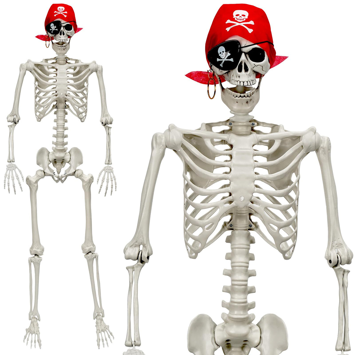 5.5 FT Skeleton Halloween Decorations, Posable Full Body Life-Size Skeleton Prop with Movable Joints for Halloween Decorations Haunted House Outdoor Yard Prop