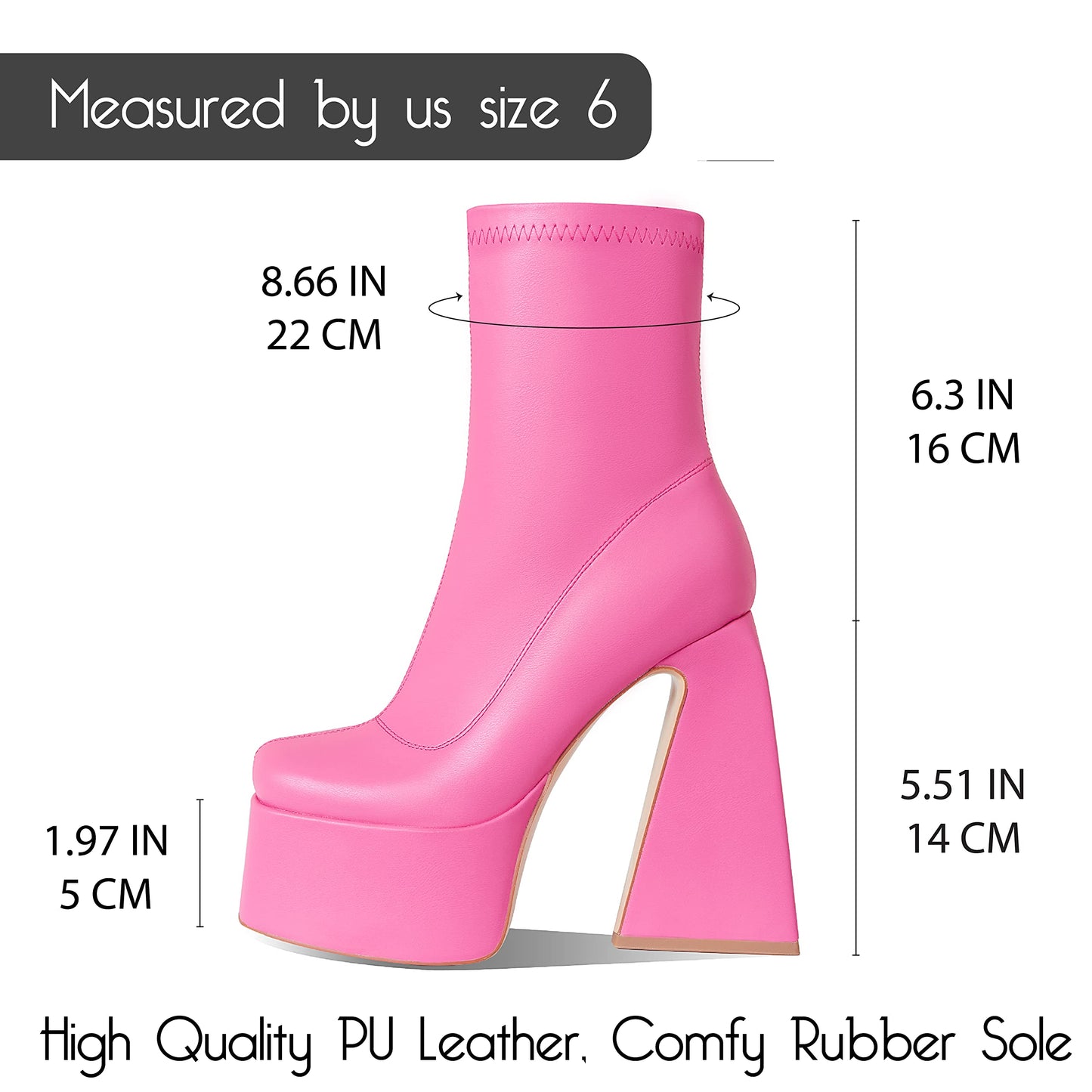 White Platform Boots for Women Ankle Booties Square Toe Chunky High Heel Boots Side Zipper Mid Calf Boots