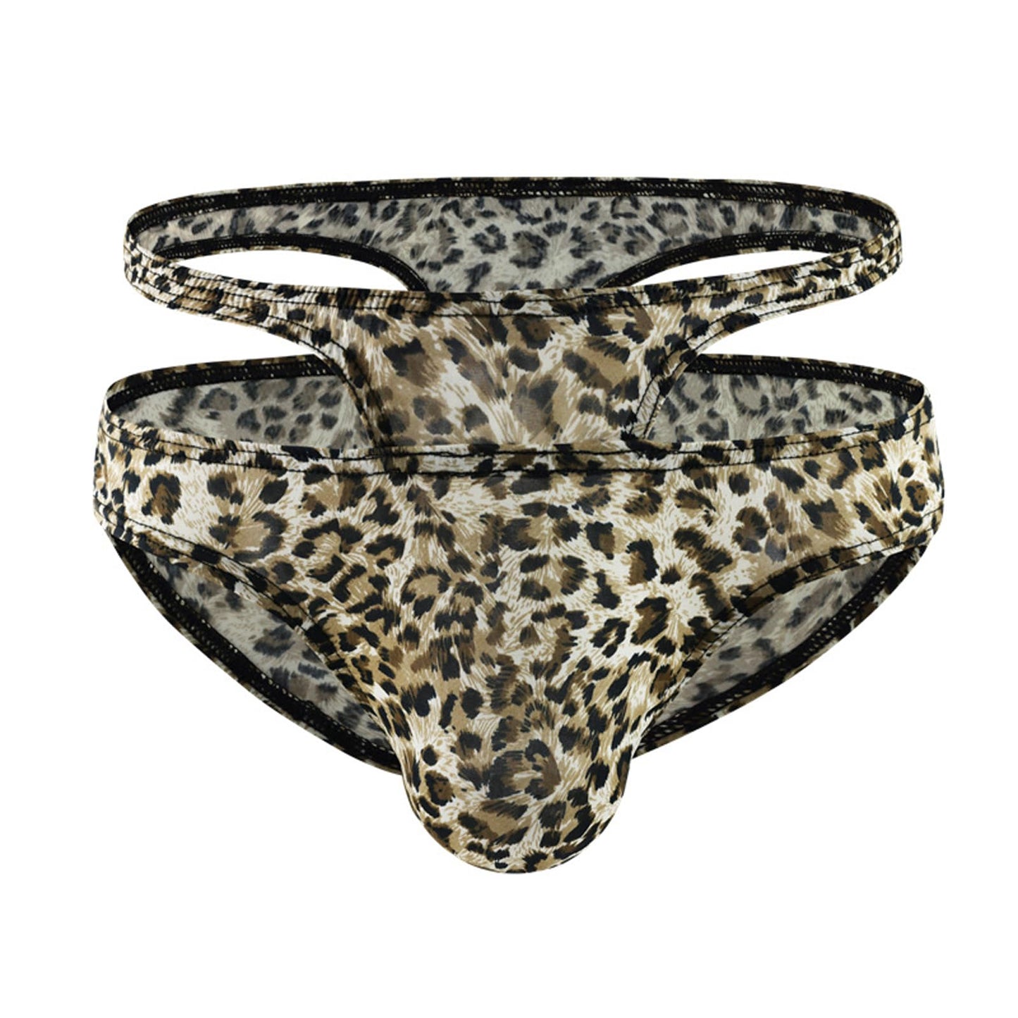 GENEMEN Mens Double Waist Underwear Sexy Animal Print Briefs (Leopard Khaki, L)