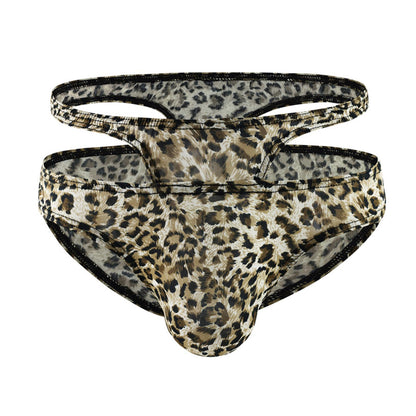 GENEMEN Mens Double Waist Underwear Sexy Animal Print Briefs (Leopard Khaki, L)