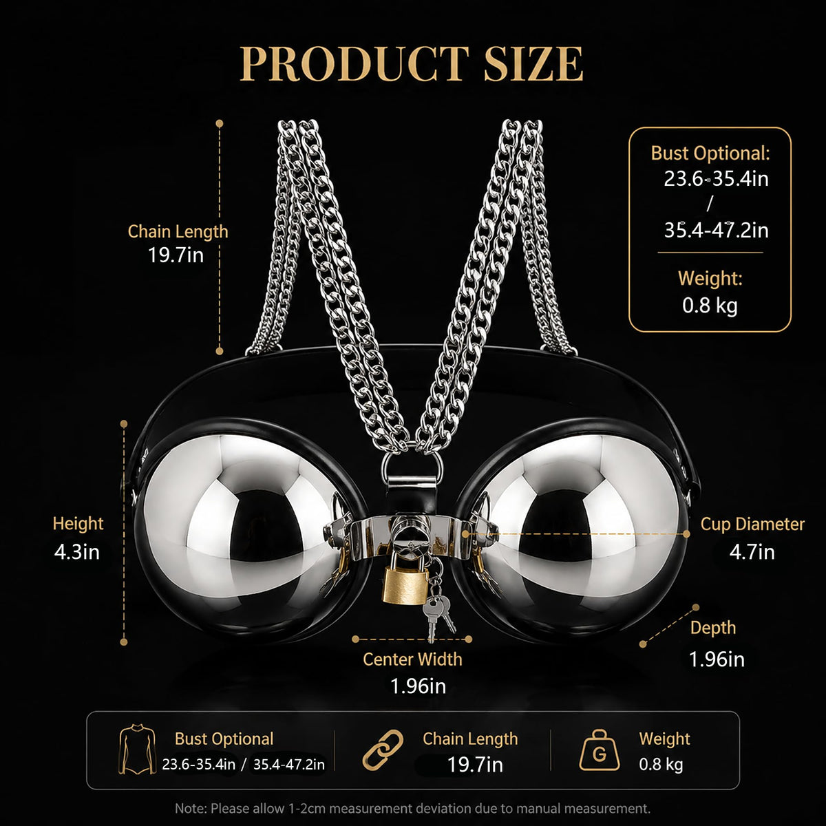 Female Chastity Device Bra Stainless Steel Adjustable BDSM Slave Metal Lockable Underwear Chain Bondage Game Erotic Slave Fetish Sex Toy (Pink)