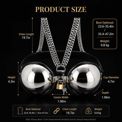 Female Chastity Device Bra Stainless Steel Adjustable BDSM Slave Metal Lockable Underwear Chain Bondage Game Erotic Slave Fetish Sex Toy (Pink)