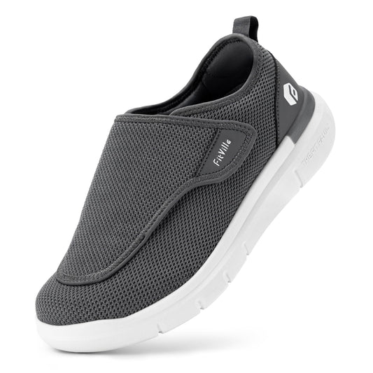 FitVille Diabetic Shoes for Men Extra Wide Slip-on Shoes for Swollen Feet Adjustable Walking Shoes for Elderly Foot Pain Relief Neuropathy - EasyTop Wings Deep Gray