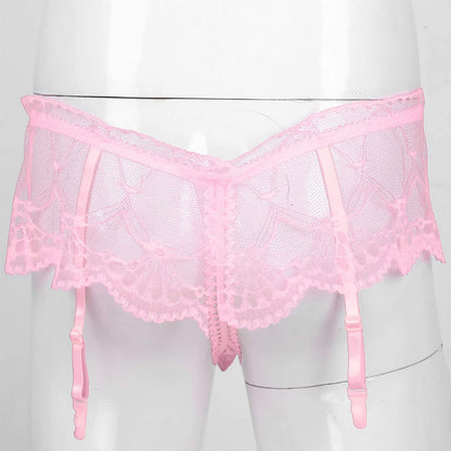 Men's Sissy Pouch Panties Lace Skirted Bikini Briefs Underwear Crossdressing Underpants (US, Alpha, One Size, Regular, Regular, Pink)