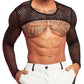 WDIRARA Men's Fishnet Sheer Mesh Long Sleeve T-Shirt Crop Top Slim Fit Party Tee Tops Black Small