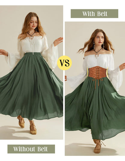 Renaissance Corset Belt Wide Elastic Waist Belts for Women Brown S