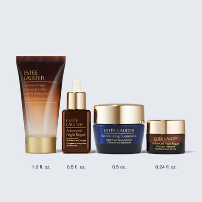Estée Lauder Dream Skin In One Sleep 4-Piece Skincare Set | Repair + Moisturize + Strengthen | Includes Cleanser 1 Fl Oz, Face Serum 0.5 Fl Oz, Moisturizer 0.5 Ounce & Overnight Treatment 0.24 Fl Oz
