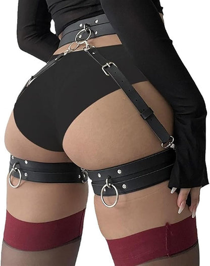BAQOEYII Punk Leather Thigh Harness,Women Punk Belts PU Leather for Women, Waist Leg Garter for Halloween, Party, Nightclub