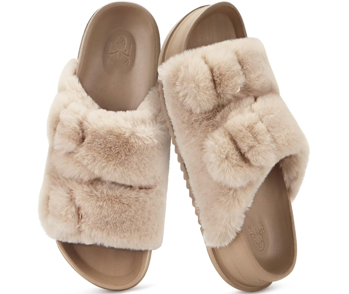 KuaiLu Womens Orthotic Slides Fuzzy House Slippers For Plantar Fasciitis