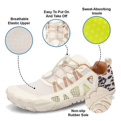 XIHALOOK Water Shoes Womens Quick Dry Sports Swim Aqua Shoes Barefoot for Diving Boating Beach Camping Beige Leopard, 6.5 Women/5 Men