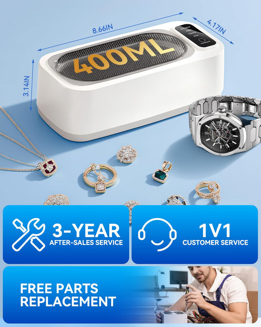 VCNFPRO 5.0 AI Upgraded Ultrasonic Jewelry Cleaner【Top1 200W German Motor】【SGS-Certified 55KHz Ultrasonic & Dual Tech】 4 Smart Modes for Jewelry, Eyeglasses, Rings, Watch Straps, Razors