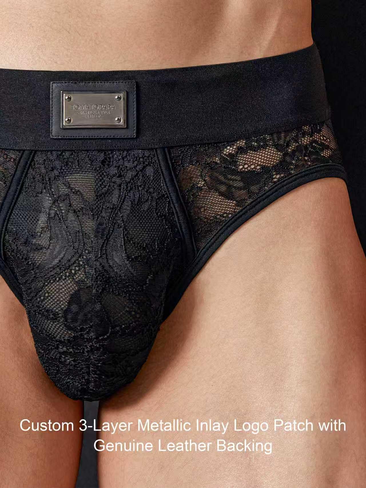 TOMATOPAPA Men's Italian Style Lace Briefs Underwear, Luxury Vintage Briefs with Floral Lace Trim, High Elastic Soft Underwear Comfortable Undepants, Sophisticated Design Black