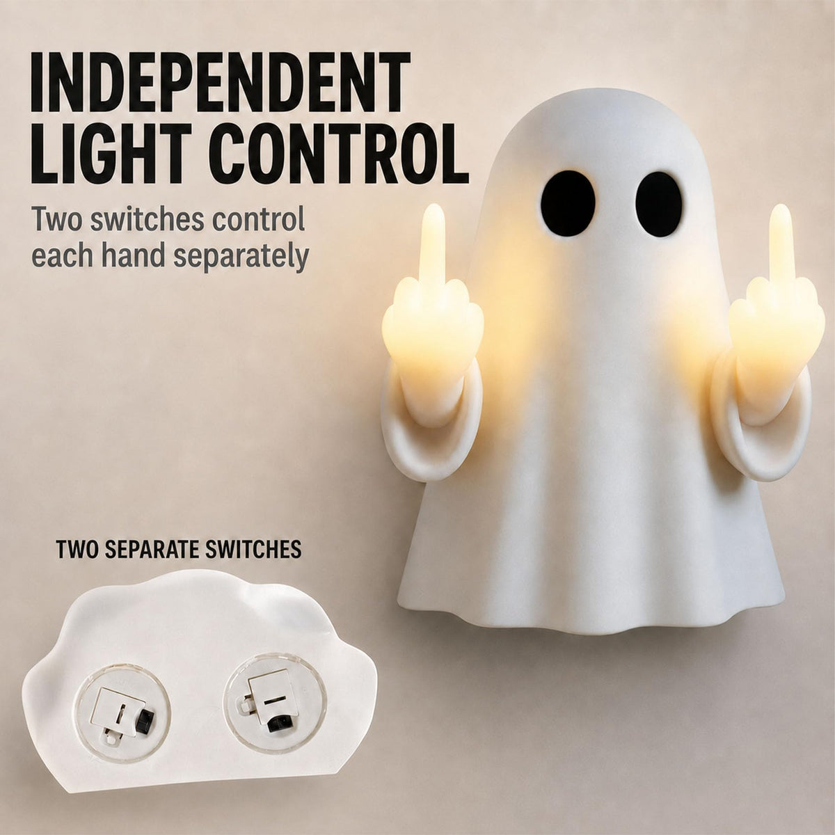 Lanenow Middle Finger Ghost Light, Warm LED Halloween Wall Decor