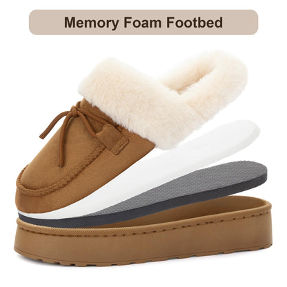 RockDove Women's Microsuede Moc Toe Platform Memory Foam Slipper with Indoor/Oudoor sole, Size 8 US Women, Chestnut