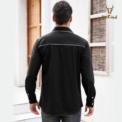 UpFind Western Shirts for Men Cowboy Shirts Long Sleeve Embroidered Country Shirt Slim Fit Button Down Shirt Casual Work Shirts Black