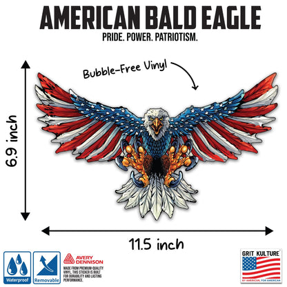 Removable 11.5 inch American Bald Eagle Flag Decal Sticker for Trucks, Cars, Anywhere Vinyl Bumper Patriotic Waterproof for Trailer