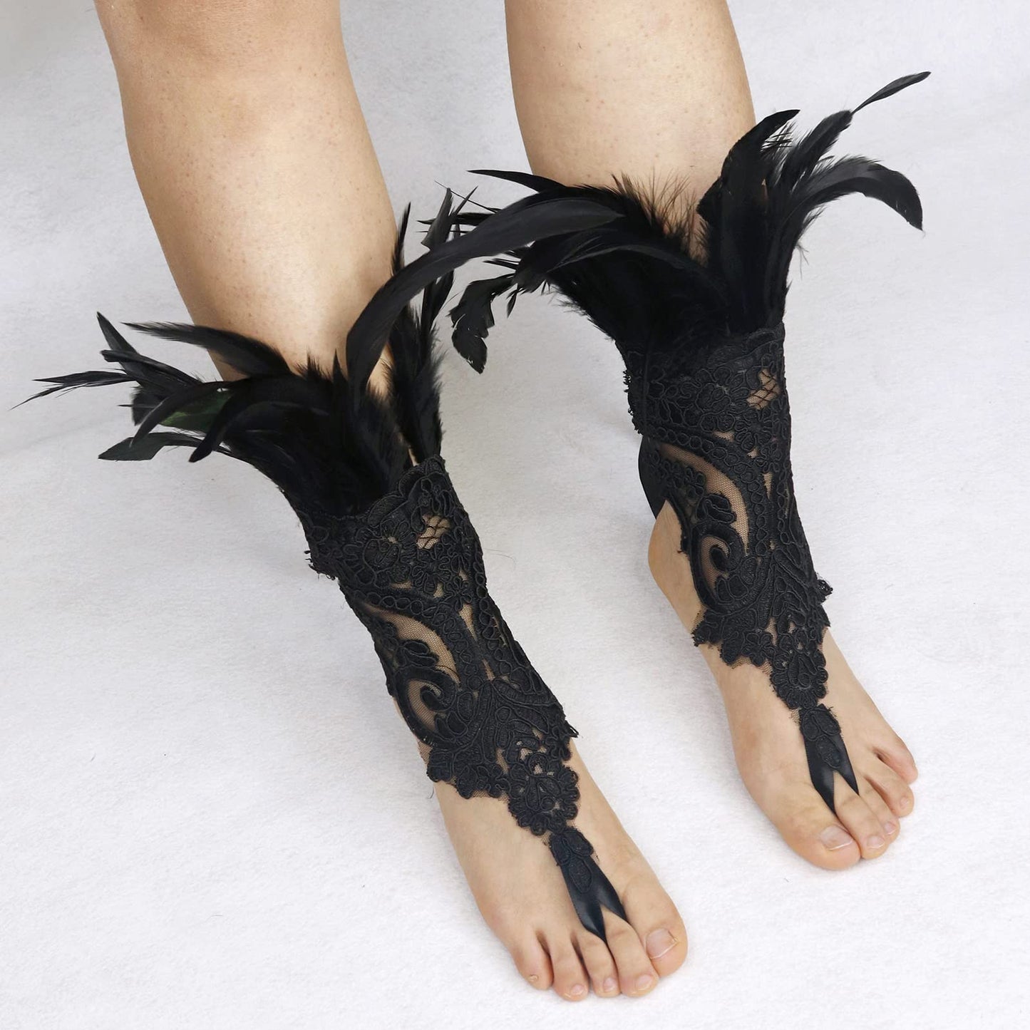 Women Black Lace Feather Gloves Witch Angel Costume Accessories Swan Wings Wrist Bands