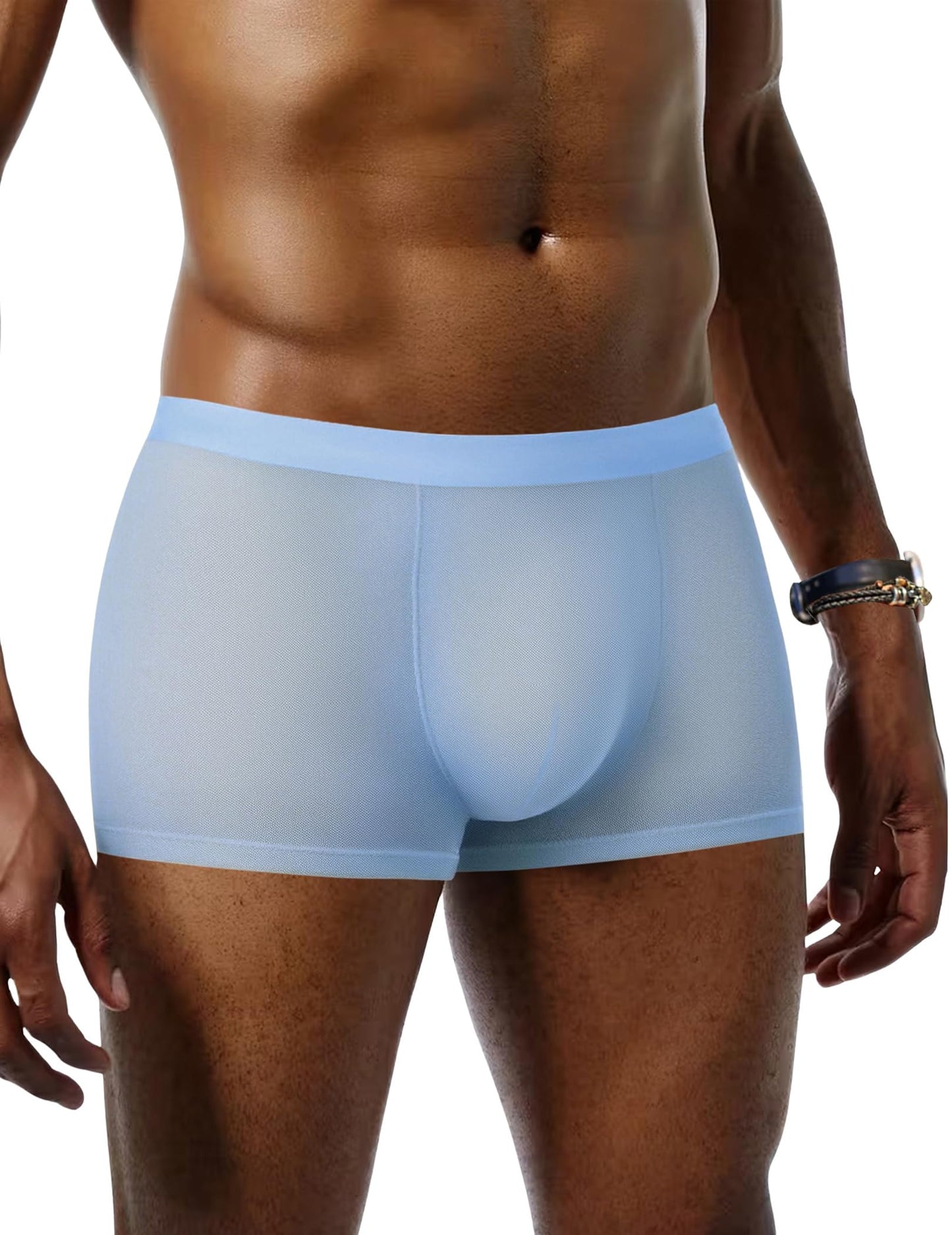 Mens Underwear Trunk Breathable Mesh Boxer Briefs Sexy Lingerie Boxer Shorts for Men Blue XXL