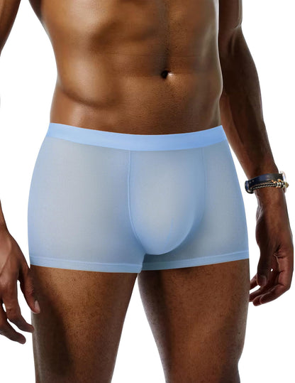 Mens Underwear Trunk Breathable Mesh Boxer Briefs Sexy Lingerie Boxer Shorts for Men Blue XXL