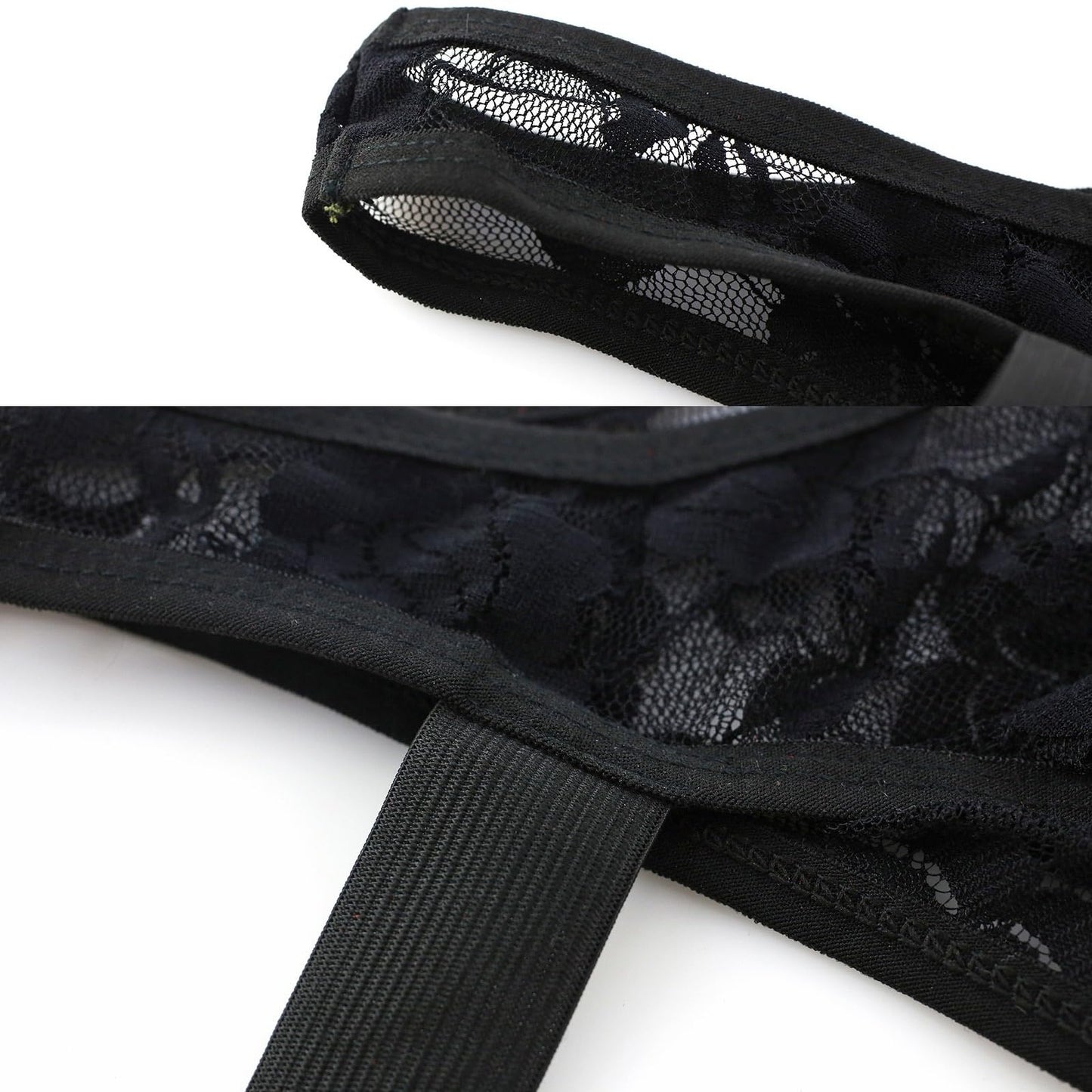 UIWFJEH Men'S Lingerie Panties Bikini Men'S Lace See-Through Thong Double Thong Panties Low Rise Sexy Erotic Underwear,Black,M