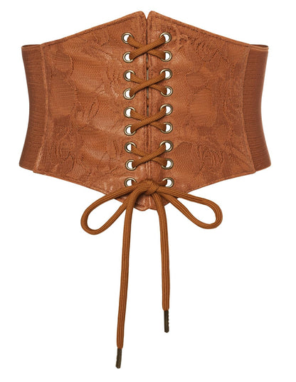 Renaissance Corset Belt Wide Elastic Waist Belts for Women Brown S