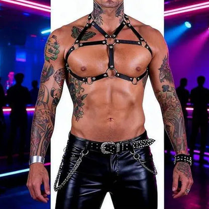Men’s Chest Harness Belt with Adjustable Leather Shoulder Straps, Gothic Punk BDSM Harness, Bondage Belt with Choker for Cosplay, Rave Outfits, Clubwear & Nightclub Fetish Costume