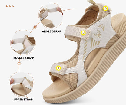 KuaiLu Womens Orthopedic Walking Sandals Comfortable Arch Support Plantar Fasciitis Relief Sport Recovery Chunky Cushion Adjustable Summer Outdoor Beach Vacation Athletic Water Shoes Beige Size 8.5