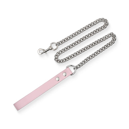 38" Aluminum Chain Leash with Leather Handle for Collar