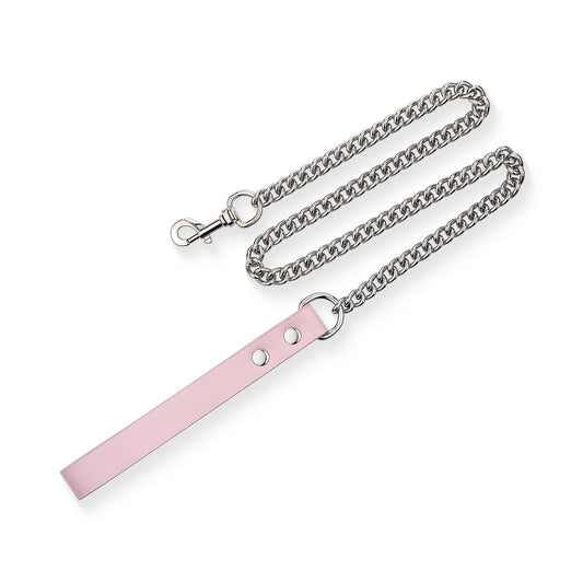 38" Aluminum Chain Leash with Leather Handle for Collar