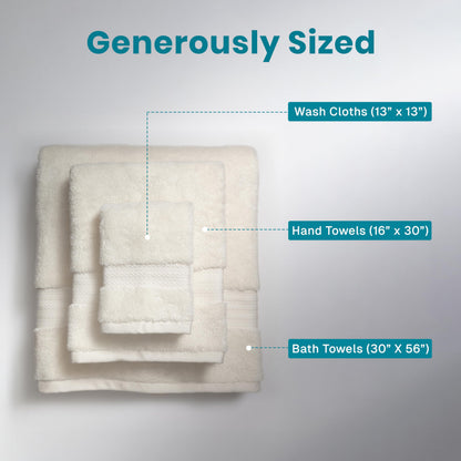 Fabdreams 100% Organic Cotton Bath Towel Set of 6 700 GSM Hotel Premium Plush Absorbent Soft Durable Skin-Friendly Spa Quality Bathroom Comfort with 2 Bath 2 Hand Towels and 2 Wash Cloths Ivory