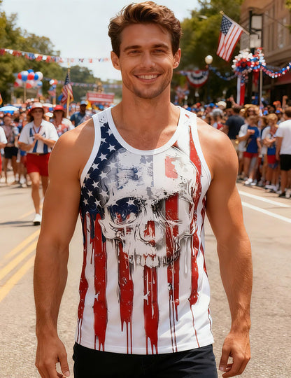 Men's American Flag Tank Tops 4th of July Sleeveless Shirt Stripe and Stars Skull Graphic Summer Cool USA Patriotic Tee Workout Athletic Training Sports Undershirts