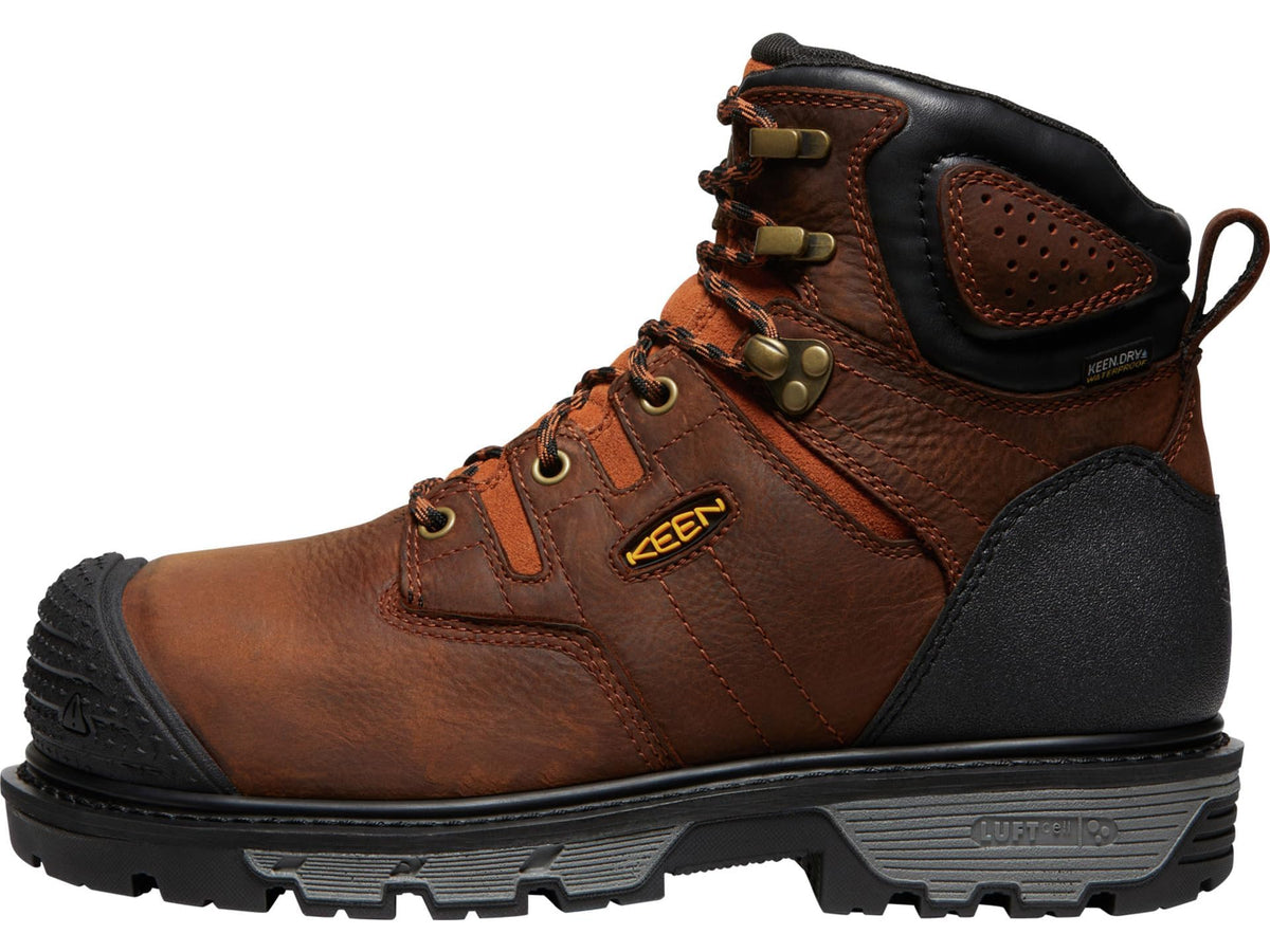 KEEN Utility Men's Camden 6" Composite Toe Waterproof Internal Metatarsal Guard Heavy Duty Work Boots, Leather Brown/Black, 8 EE