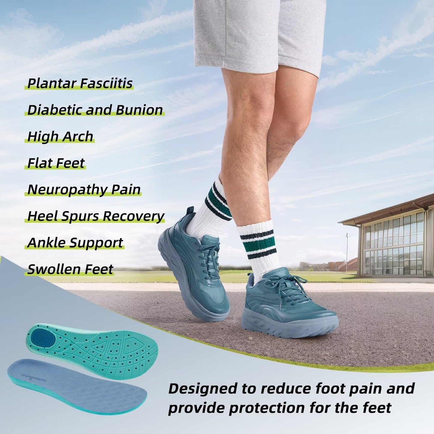 Men's Orthopedic Diabetic Wide Walking Shoes: Arch Support Orthotic Flat Feet Comfort Plantar Fasciitis Orthotic Road Running Shoes, Soft Heel Spur Business Leisure Work Sneakers Dark Blue Size 10.5
