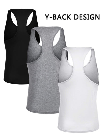 Men's 3-Pack Y-Back Gym Tank Tops Fitness Bodybuilding Tees