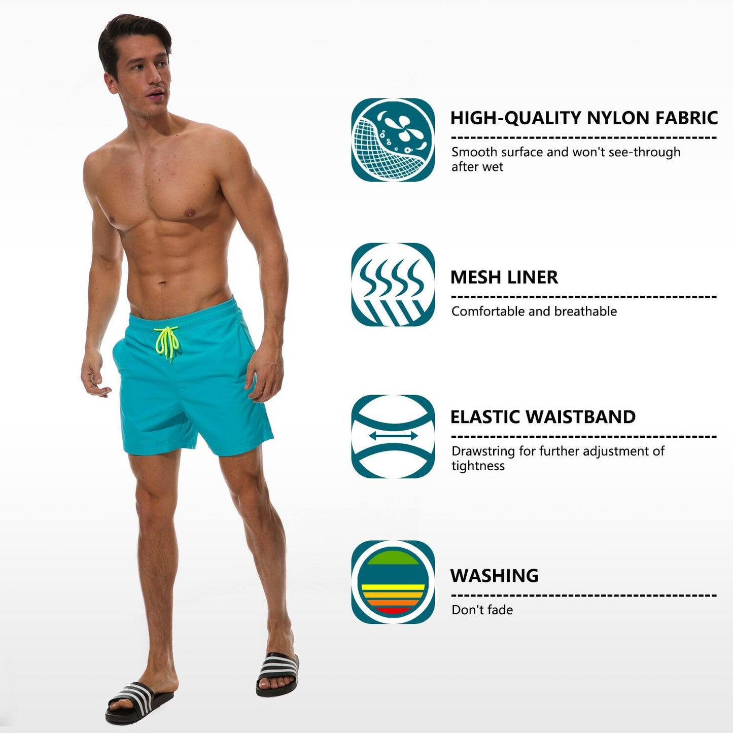 SILKWORLD Men's Swimming Surf Beach Shorts Mesh Liner(US L, Green)