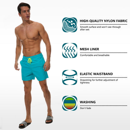 SILKWORLD Men's Swimming Surf Beach Shorts Mesh Liner(US L, Green)